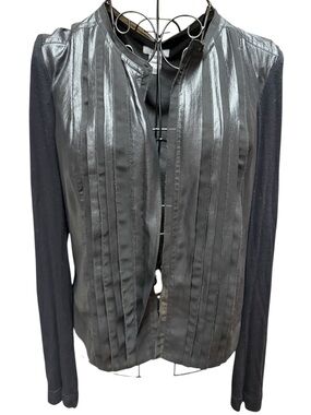 Vintage Cache Black Mixed-Media Leather Look Front Jacket Cardi size 6